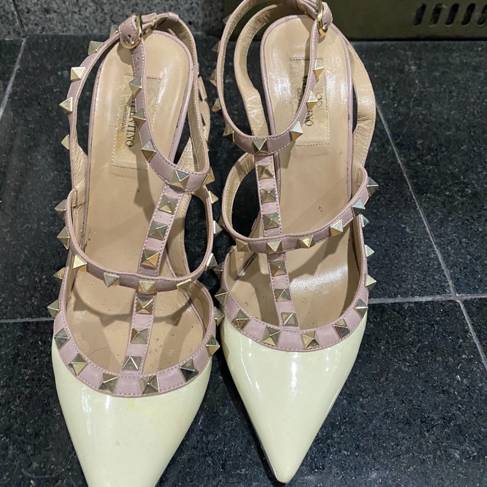 Valentino:  creme rockstud t-strap heels